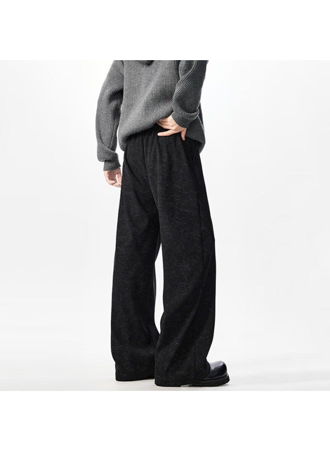 Izexx Men's Dark Pattern Tie-dye Sweatpants Spring Loose Fit Draped Slight Flare Casual American Wide-leg Pants Zjs21 Black XL - Image 4