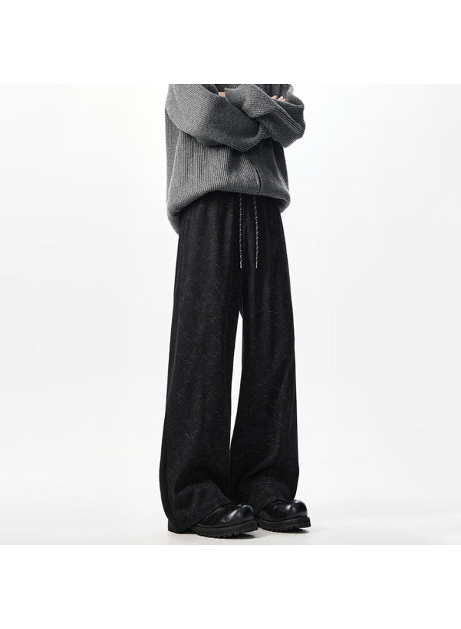 Izexx Men's Dark Pattern Tie-dye Sweatpants Spring Loose Fit Draped Slight Flare Casual American Wide-leg Pants Zjs21 Black XL - Image 3