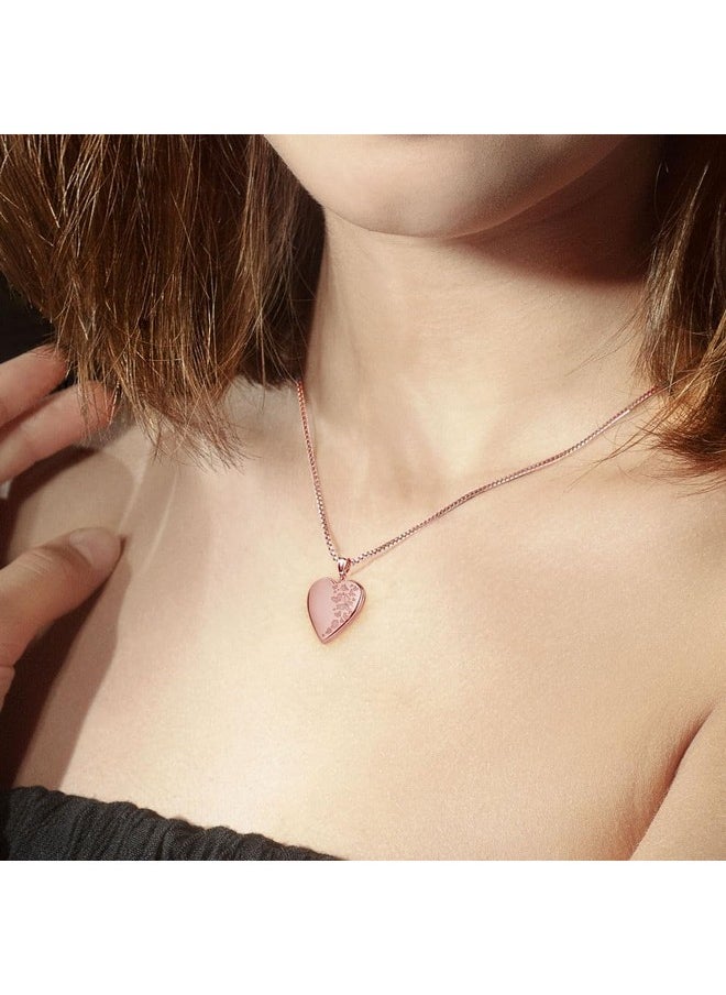 PicturesOnGold.com - Personalized Rose Gold Heart Shaped Butterflies Photo Locket Necklace - 3/4 Inch X 3/4 Inch, Locket + Engraving - Custom Engraved Picture Locket For Women - Image 1
