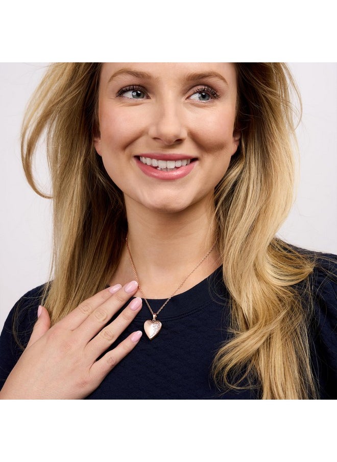 PicturesOnGold.com - Personalized Rose Gold Heart Shaped Butterflies Photo Locket Necklace - 3/4 Inch X 3/4 Inch, Locket + Engraving - Custom Engraved Picture Locket For Women - Image 1