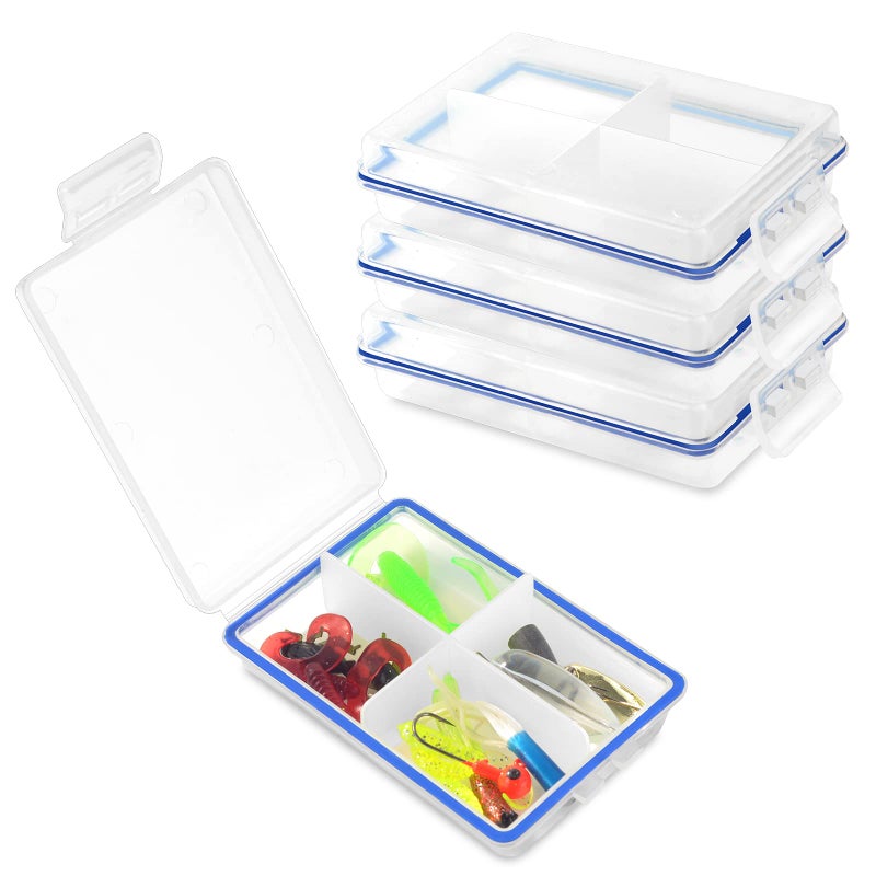 DLUGOPIS 4 Pcs Mini Waterproof Tackle Organizer - Small Fly Fishing Box with Dividers for Hooks, Flies, Beads & Lures - Image 1