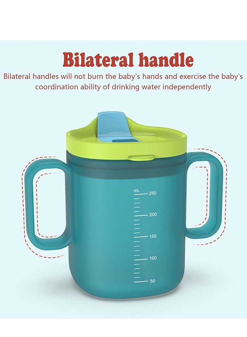 Zikra أكواب شرب للأطفال زجاجات مياه كأس تدريب مع مقبض مقاوم للتسرب للأطفال من 6 أشهر فما فوق مقياس حليب الأطفال محمولة قابلة لإعادة الاستخدام (أخضر 250 مل) - Image 2