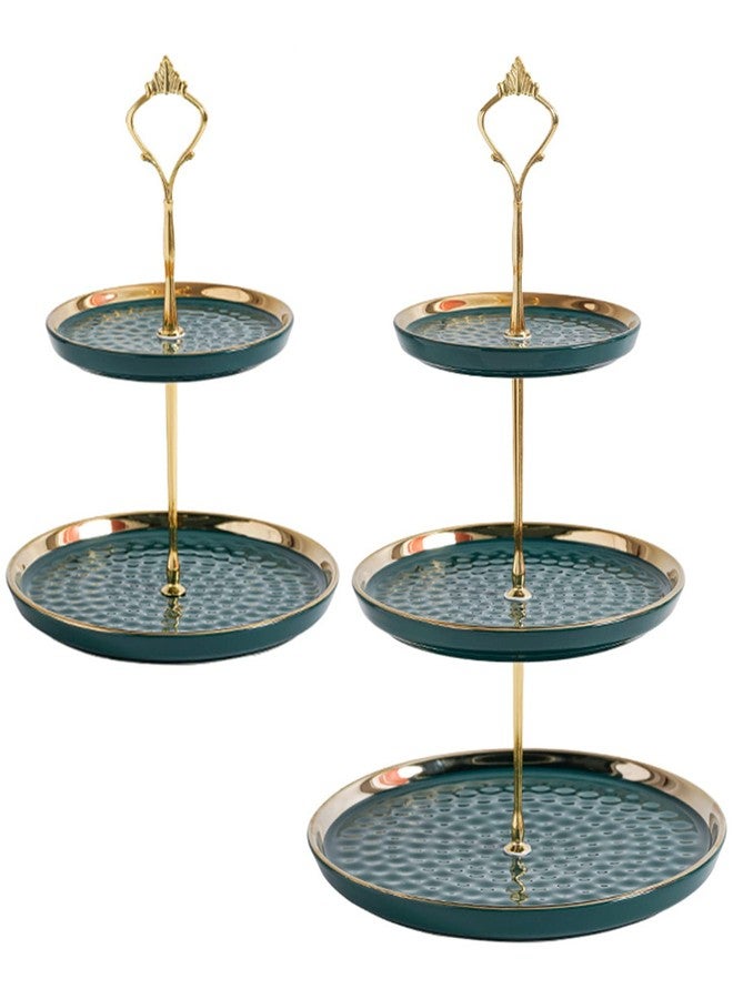 Tosnail Set of 2 Porcelain Cupcake Stand Ceramic Dessert Stand Tiered Serving Trays with Gold Rod, 3 Tiers and 2 Tiers Cake Stand Party Serving Trays Fruit Pastry Holders for Wedding and Party - Image 1
