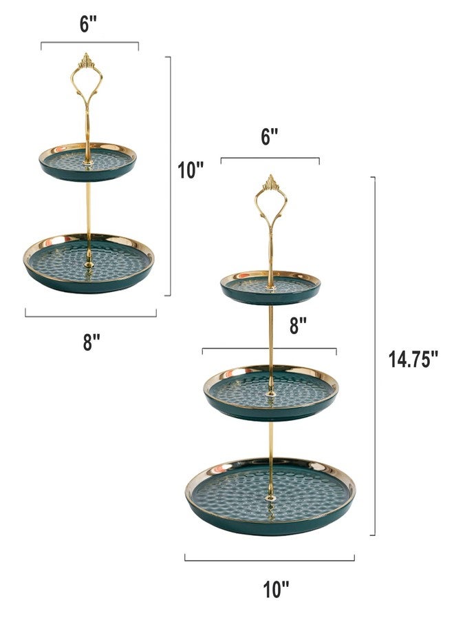 Tosnail Set of 2 Porcelain Cupcake Stand Ceramic Dessert Stand Tiered Serving Trays with Gold Rod, 3 Tiers and 2 Tiers Cake Stand Party Serving Trays Fruit Pastry Holders for Wedding and Party - Image 2