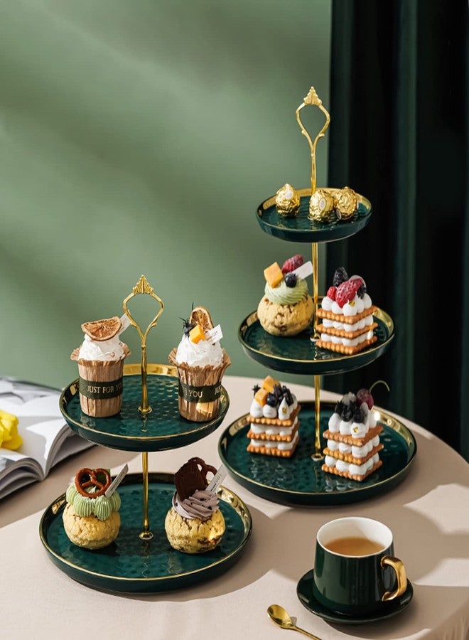 Tosnail Set of 2 Porcelain Cupcake Stand Ceramic Dessert Stand Tiered Serving Trays with Gold Rod, 3 Tiers and 2 Tiers Cake Stand Party Serving Trays Fruit Pastry Holders for Wedding and Party - Image 3