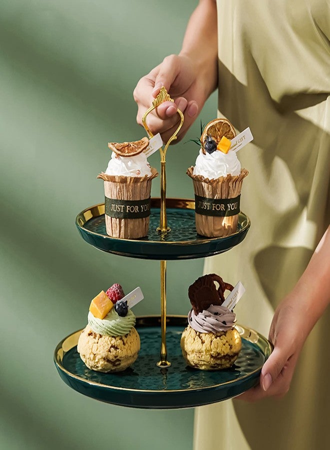 Tosnail Set of 2 Porcelain Cupcake Stand Ceramic Dessert Stand Tiered Serving Trays with Gold Rod, 3 Tiers and 2 Tiers Cake Stand Party Serving Trays Fruit Pastry Holders for Wedding and Party - Image 5