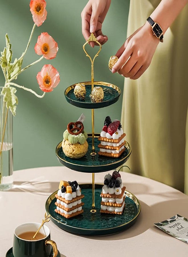 Tosnail Set of 2 Porcelain Cupcake Stand Ceramic Dessert Stand Tiered Serving Trays with Gold Rod, 3 Tiers and 2 Tiers Cake Stand Party Serving Trays Fruit Pastry Holders for Wedding and Party - Image 4