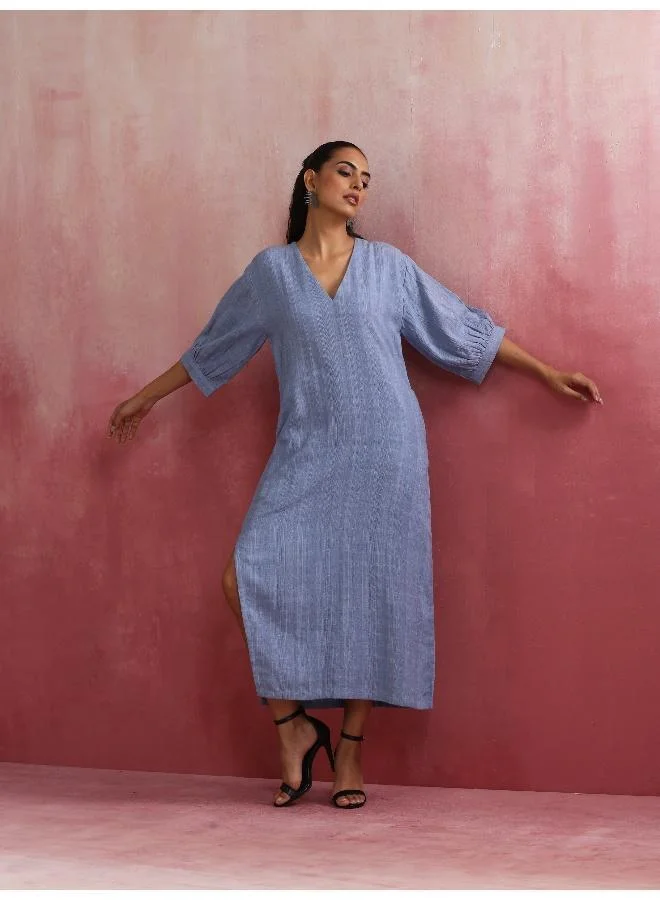 ترو برونز trueBrowns Sky Blue Cotton Dobby Dress