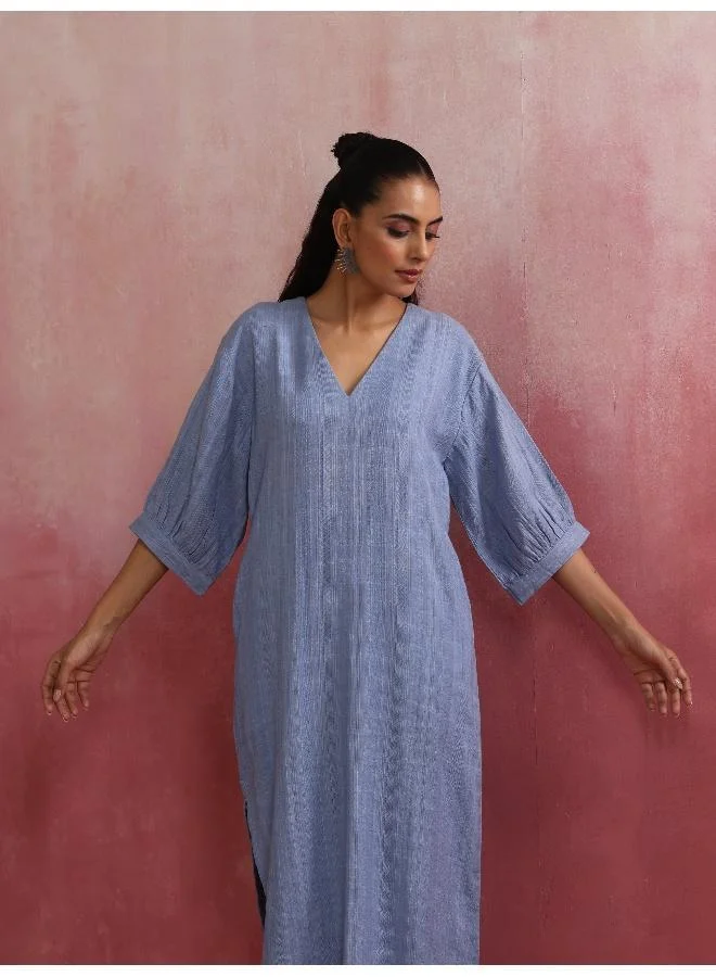 ترو برونز trueBrowns Sky Blue Cotton Dobby Dress