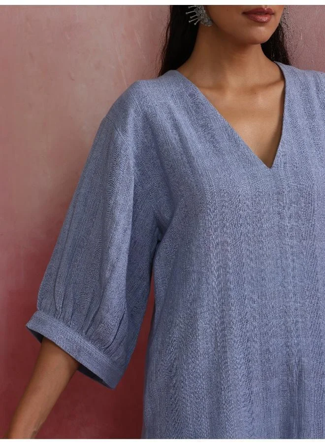 ترو برونز trueBrowns Sky Blue Cotton Dobby Dress