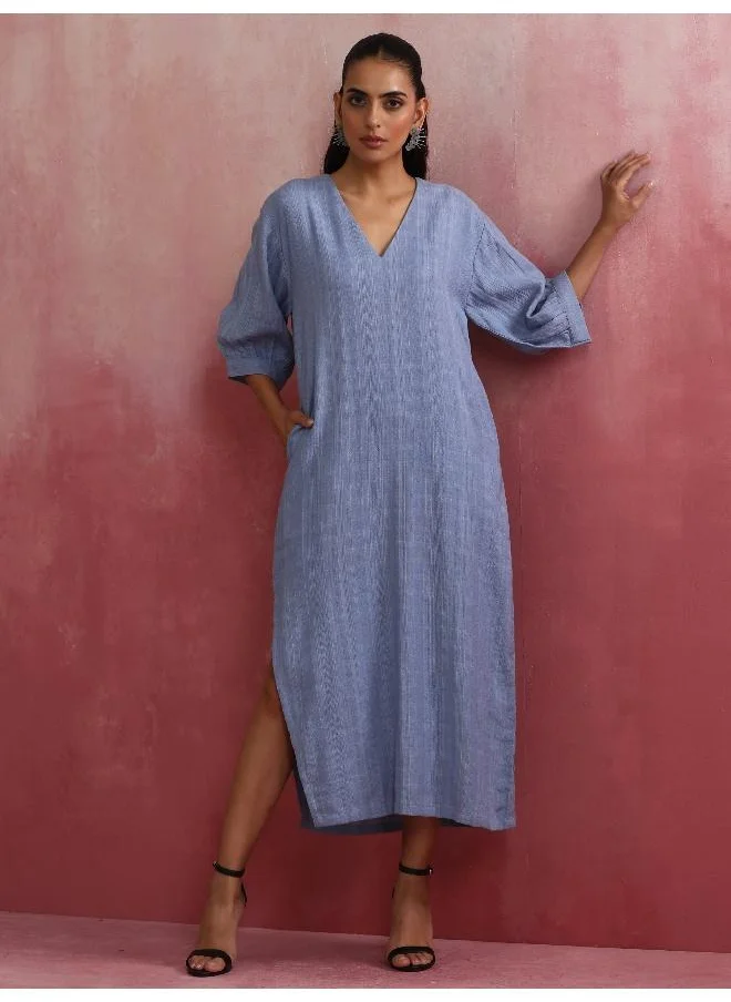 ترو برونز trueBrowns Sky Blue Cotton Dobby Dress