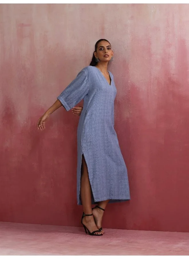 ترو برونز trueBrowns Sky Blue Cotton Dobby Dress