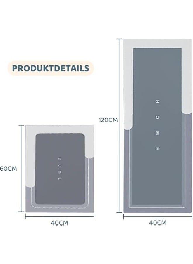 بيوينتي سجادات ارضية المطبخ من كاليد®، مجموعة من قطعتين، سجاد مطبخ ماص للماء وسريع الجفاف، سجاد مطبخ غير قابل للانزلاق (رمادي فاتح، 40 × 60 + 40 × 120 سم) - Image 2