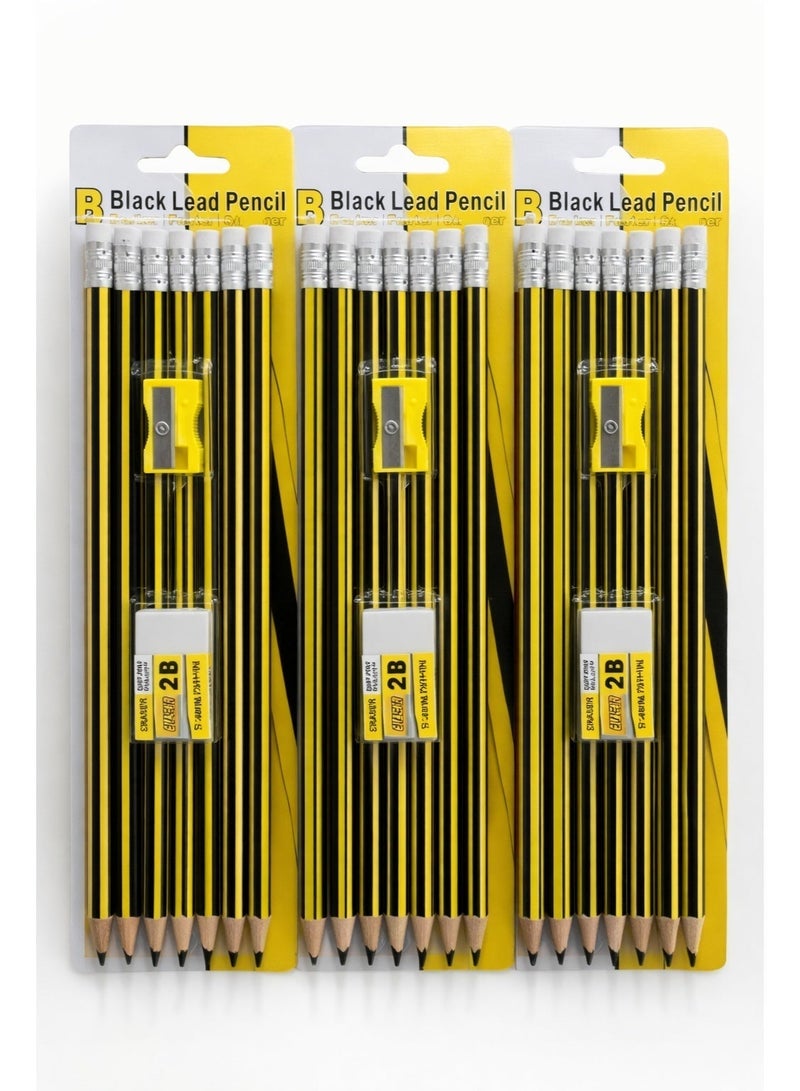 2B Black Lead Pencil Set with Sharpener & Eraser – Premium Quality Graphite Pencils for School, Office & Drawing – Smooth Writing Sketch Pencils Pack - Image 4