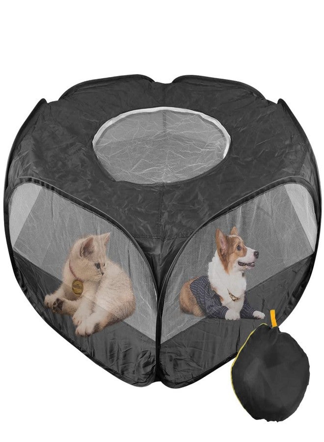 FOCCTS Small Animal Plaype Black, Breathable Pet Playpen Cage Tent Portable Fence Tent with Zippered Cover Pet Playpen for Puppy/Kitten/Rabbit/Hamster/Chinchillas/Guinea Pig Outdoor Indoor - Image 1