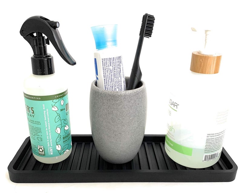Happitasa Silicone Kitchen Sink Organizer Tray, Sponge Holder and Countertop Protector | Bathroom and Kitchen Soap Dish and Dispenser Tray (Black, 12"x4") - Image 4