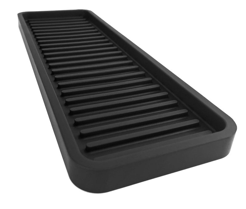 Happitasa Silicone Kitchen Sink Organizer Tray, Sponge Holder and Countertop Protector | Bathroom and Kitchen Soap Dish and Dispenser Tray (Black, 12"x4") - Image 1