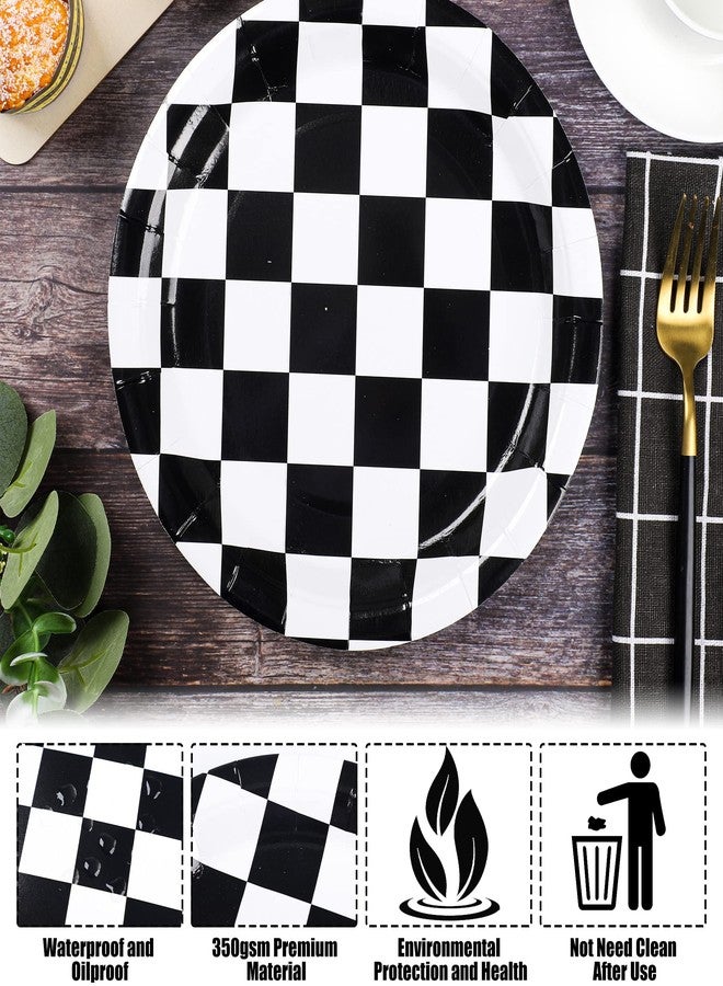 Fairooth 50 Packs Racing Car Paper Plates 9" Black and White Disposable Plates Checkered Flag Party Plates Round Dessert Dinner Paper Plate for Race Car Party Supplies Kids Birthday Tableware - Image 4