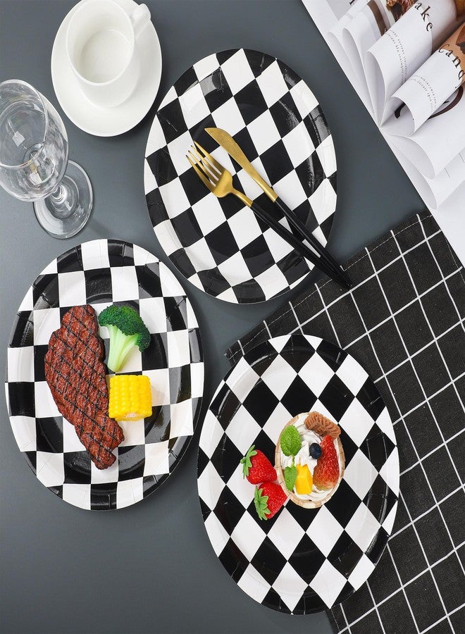 Fairooth 50 Packs Racing Car Paper Plates 9" Black and White Disposable Plates Checkered Flag Party Plates Round Dessert Dinner Paper Plate for Race Car Party Supplies Kids Birthday Tableware - Image 3