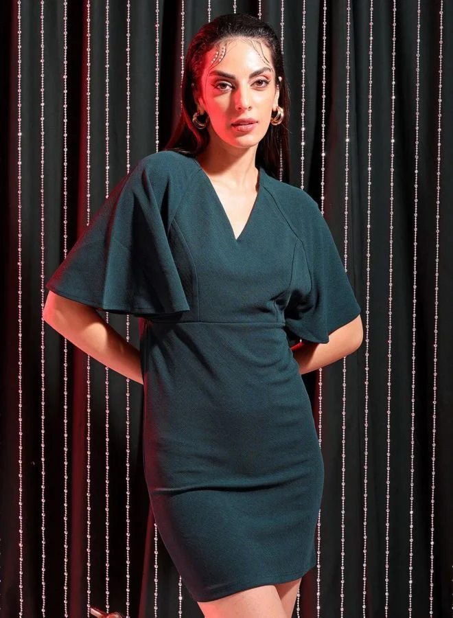 Freehand  Women Regular Fit Solid V-Neck Short Sleeve Mini Dress for Women | Best Price UAE