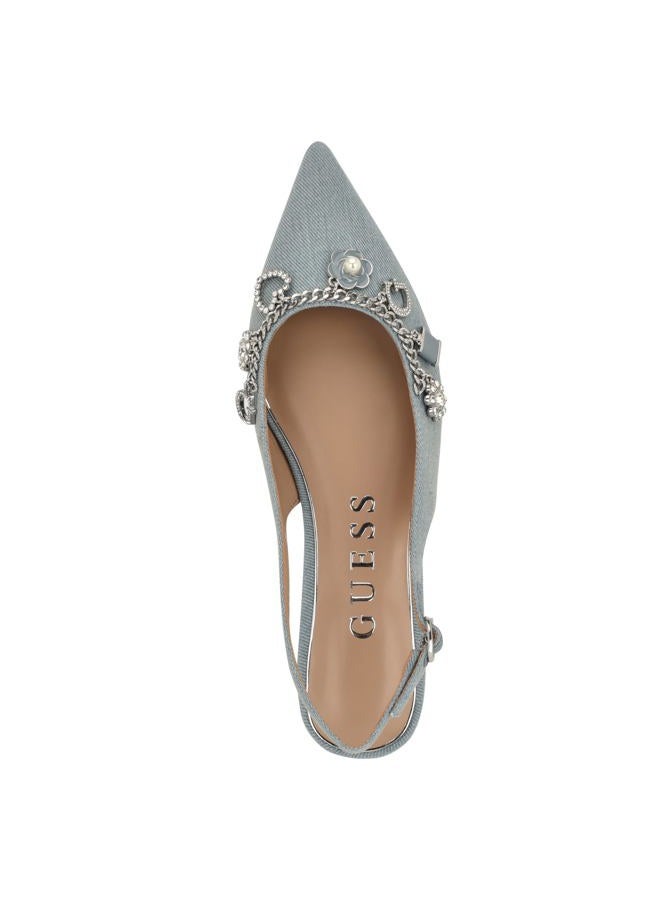 GUESS Women's Daisee Ballet Flat, Light Blue Denim 450, 36.5 EU - Image 5