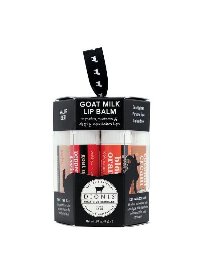 Dionis Goat Milk Moisturizing Lip Balm Gift Set Beeswax Infused With Shea Butter & Coconut Oil Soothes Protects & Nourishes Dry Cracked Lips Vanilla Coconut Berry Orange & Mint Scents 6pk - Image 2