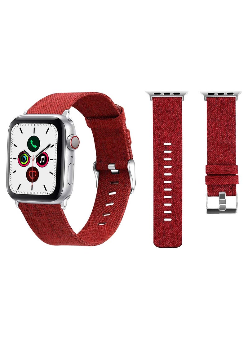 Perfii Fabric Replacement Band  For Apple Watch Series 5/4/3/2/1 44/42mm Wine Red