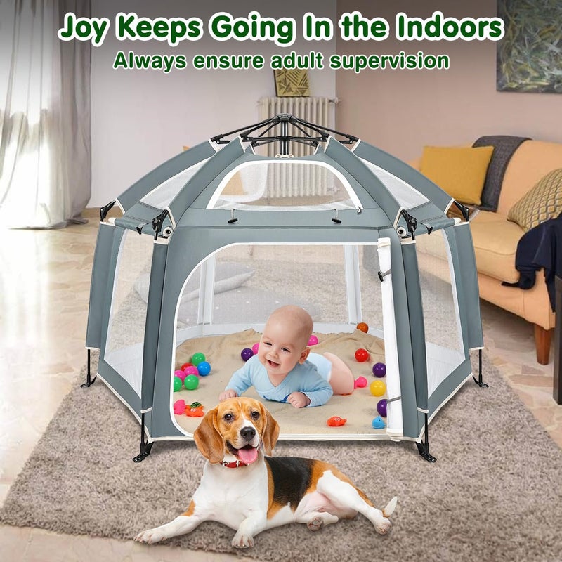 Zooawa Pop Up Playpen for Baby, 150*100 cm(L*H) Playpen for Babies and Toddlers with Removable Sun-Shades& 2 Side UV Covers, Lightweight Outdoor Baby Play pen for Beach Home with Travel Bag,Light Gray - Image 4