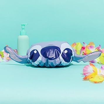 Mad Beauty Stitch Shower Cap Disney Character Ears Design Mad Beauty Waterproof Reusable Haircare Elastic Cute Fun Bath Hair Cap Gift for Women Girl Adults Denim Blue - Image 3