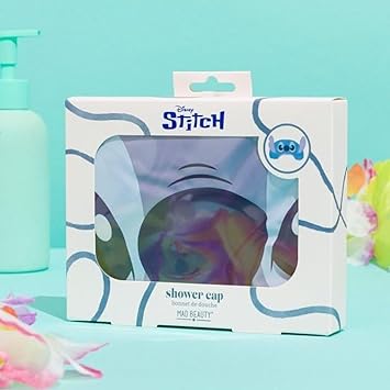 Mad Beauty Stitch Shower Cap Disney Character Ears Design Mad Beauty Waterproof Reusable Haircare Elastic Cute Fun Bath Hair Cap Gift for Women Girl Adults Denim Blue - Image 4