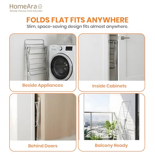 HomeAra Premium Heavy Duty Foldable Stainless Steel Cloth Drying Stand (Butterfly Design) | 3 Tier Mirror Finish | Space Saving Wall Mounted Laundry Rack for Clothes, Towels, Balcony & Bedroom - Image 4