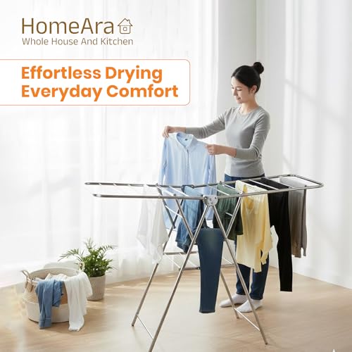 HomeAra Premium Heavy Duty Foldable Stainless Steel Cloth Drying Stand (Butterfly Design) | 3 Tier Mirror Finish | Space Saving Wall Mounted Laundry Rack for Clothes, Towels, Balcony & Bedroom - Image 5