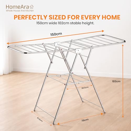 HomeAra Premium Heavy Duty Foldable Stainless Steel Cloth Drying Stand (Butterfly Design) | 3 Tier Mirror Finish | Space Saving Wall Mounted Laundry Rack for Clothes, Towels, Balcony & Bedroom - Image 3