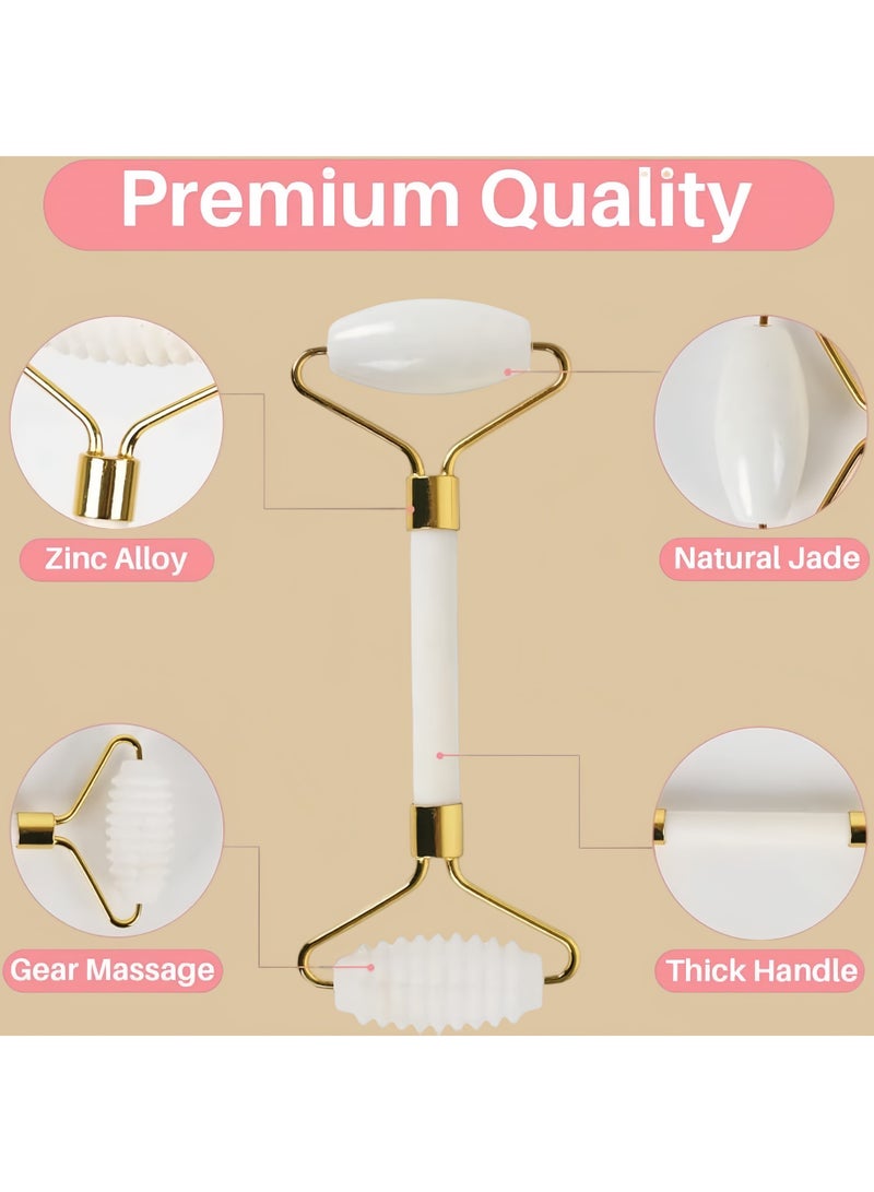 Natural Jade Roller and Gua Sha Tool Set, 3 Piece Facial Massager for Anti-Aging, Slimming & Firming, Rejuvenating Face and Neck, Removing Wrinkles & Eye Puffiness (White) - Image 3
