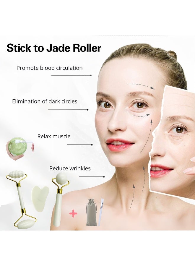 Natural Jade Roller and Gua Sha Tool Set, 3 Piece Facial Massager for Anti-Aging, Slimming & Firming, Rejuvenating Face and Neck, Removing Wrinkles & Eye Puffiness (White) - Image 4