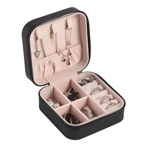 Estele Jewellery Organiser/Box Lightweight Leather Zipper Lock Portable Mini Jewellery Storage Box Case with Dividers Container for Ring, Earrings, Necklace Jewelry Organizer for Women Travel & Party - Image 3