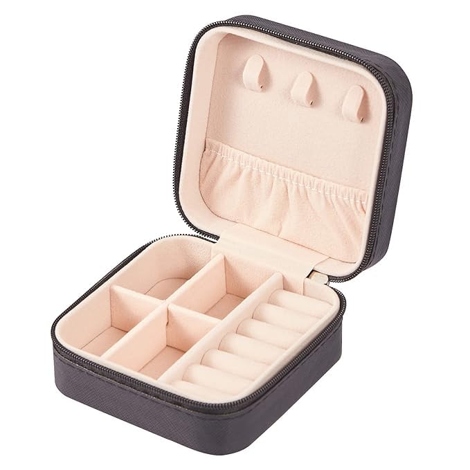 Estele Jewellery Organiser/Box Lightweight Leather Zipper Lock Portable Mini Jewellery Storage Box Case with Dividers Container for Ring, Earrings, Necklace Jewelry Organizer for Women Travel & Party - Image 1