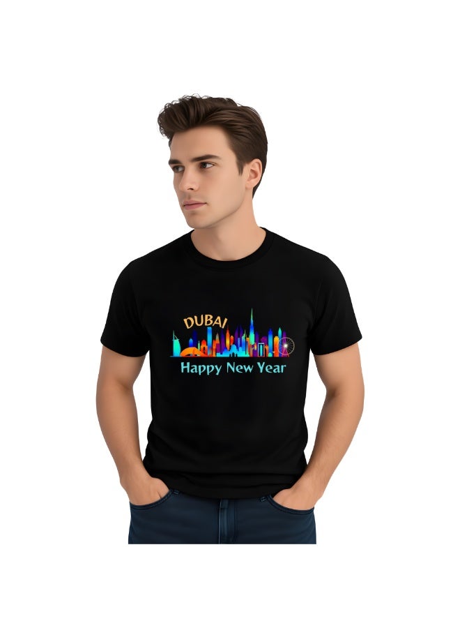 Happy New Year Dubai Adult Men's T-Shirt-Men's  Round Neck Short Sleeve T-Shirt With Happy New Year And Dubai Design-Perfect For New Year Party Celebration - Image 3