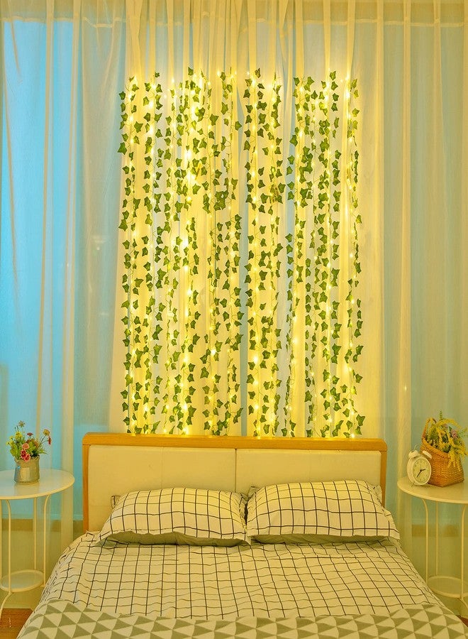 Naidiler 12 Pcs Artificial Ivy Garland Fake Vines with 65 Ft Lights String (200 LED) Decor Faux Green Hanging Plant Greenery for Wall Party Wedding Room Home Kitchen Indoor & Outdoor Decoration - Image 5