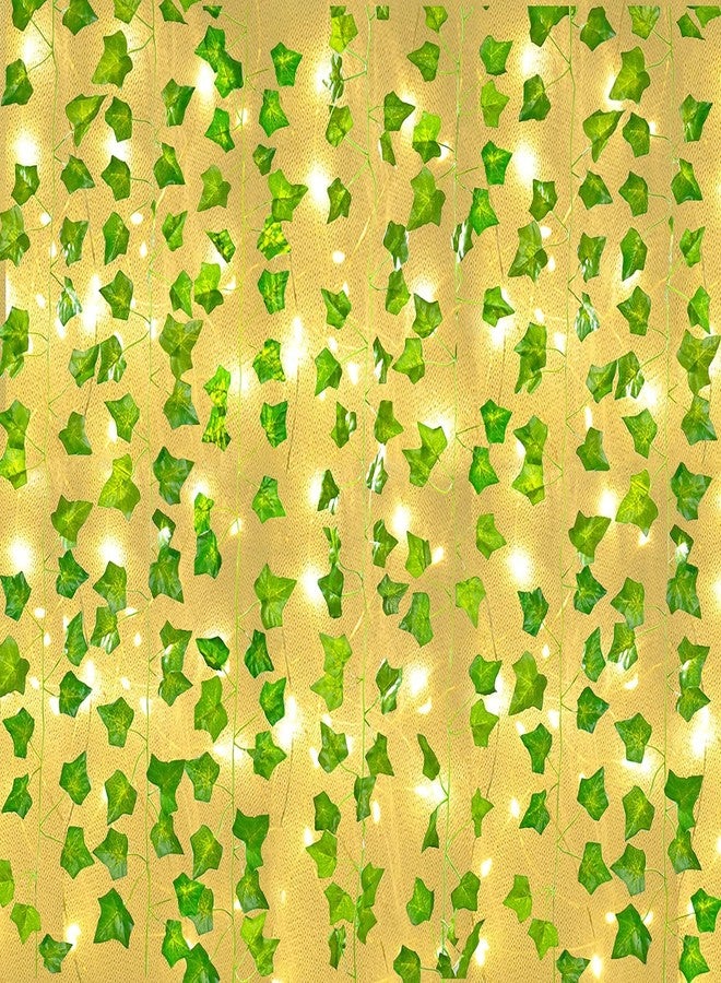 Naidiler 12 Pcs Artificial Ivy Garland Fake Vines with 65 Ft Lights String (200 LED) Decor Faux Green Hanging Plant Greenery for Wall Party Wedding Room Home Kitchen Indoor & Outdoor Decoration - Image 1