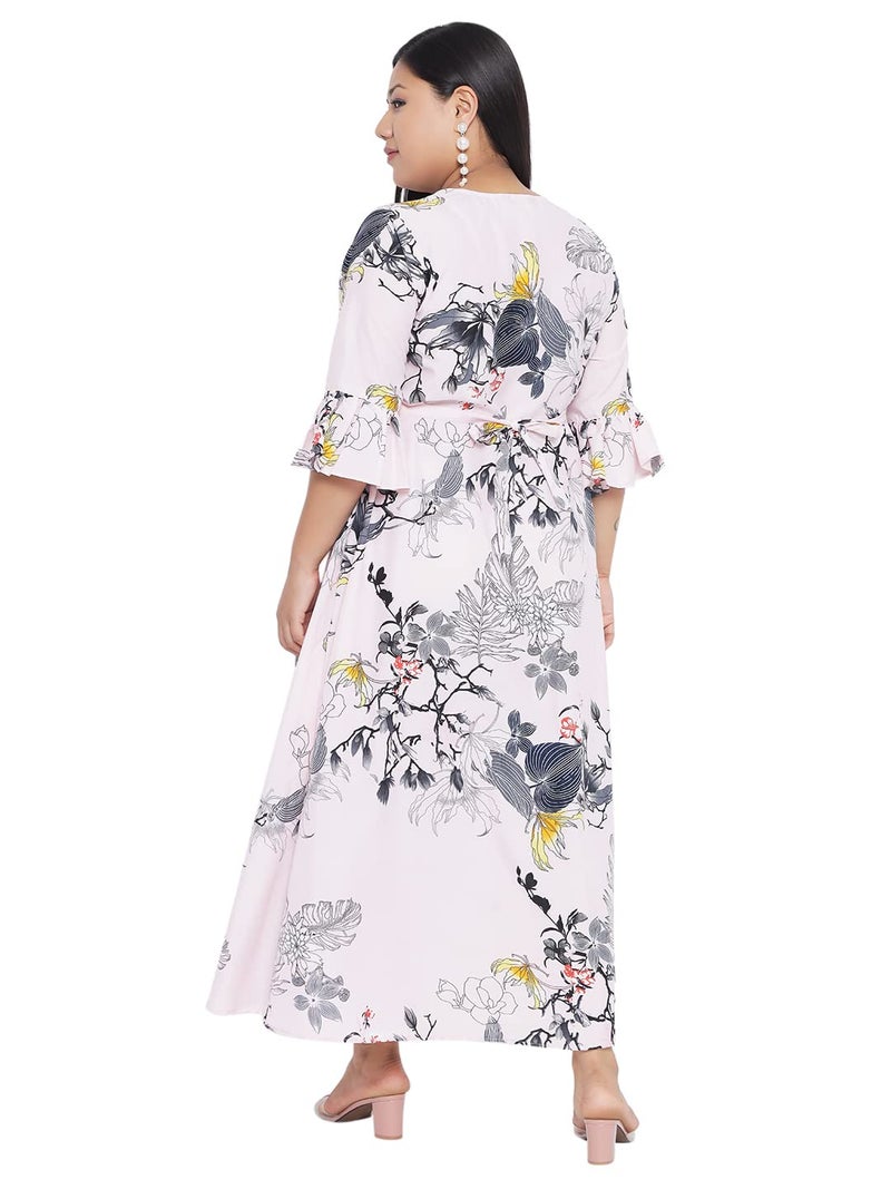 Indietoga Women's Pink Floral Printed Long Maxi Dress Plus Size (2XL) - Image 4