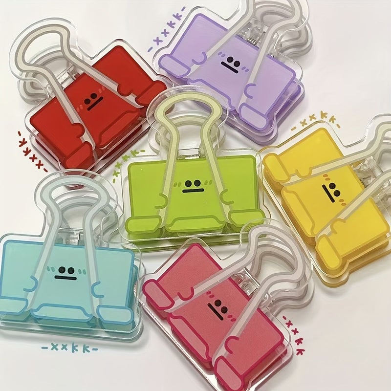 4 Cute Smiling Face Acrylic Binder Clips with Big Eyes Red Multi Colored Durable Office Supplies For Diaries Planners Folders Stationery 4 Pieces - Image 1