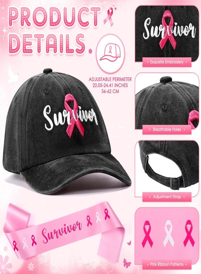 JaGely 4 Pcs 2025 Breast Cancer Awareness Accessories Set Breast Cancer Hat Pink Beaded Bracelet Survivor Sash & Pin Women(Survivor) - Image 4