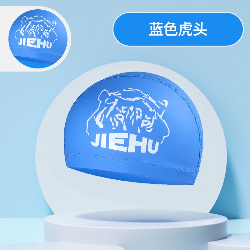 Generic Professional PU Swim Caps Coated Comfortable Waterproof Blue Tiger Head