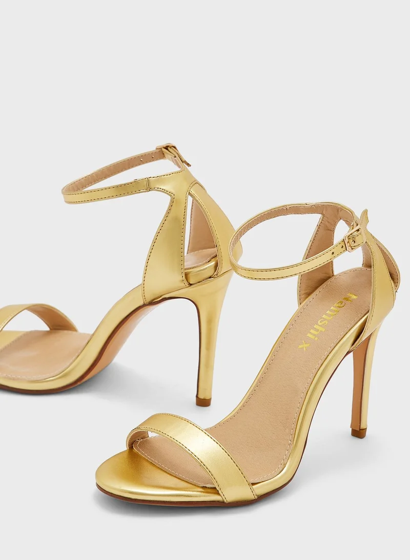 Namshi x Metallic Diamante Ankle Strap Sandal