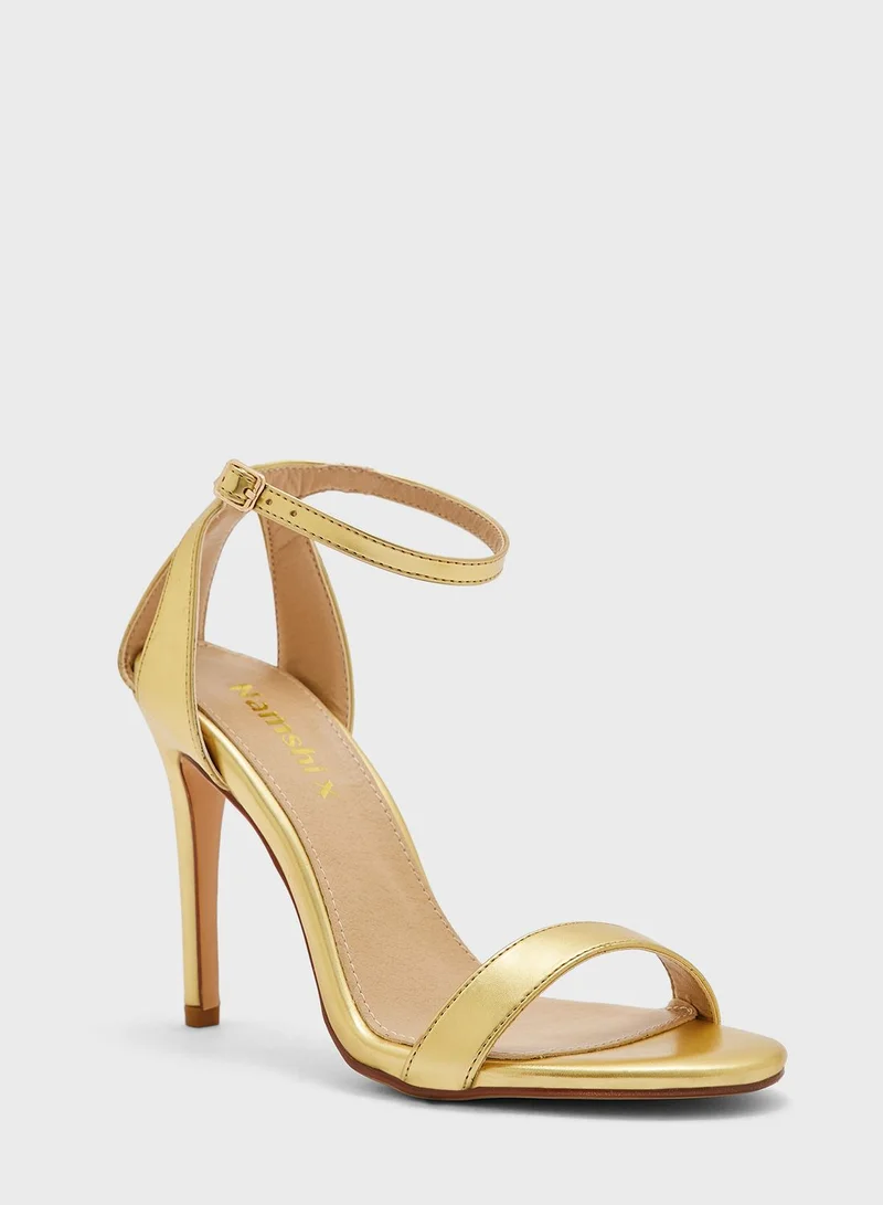 Namshi x Metallic Diamante Ankle Strap Sandal
