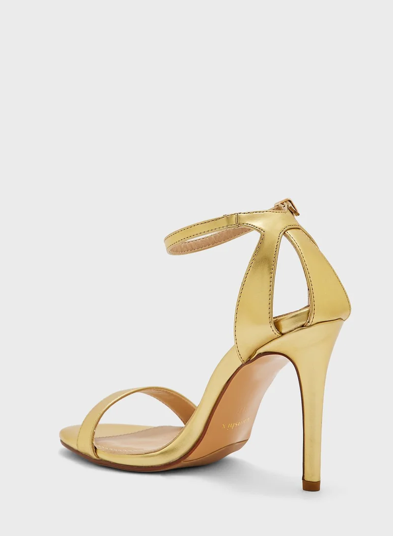 Namshi x Metallic Diamante Ankle Strap Sandal