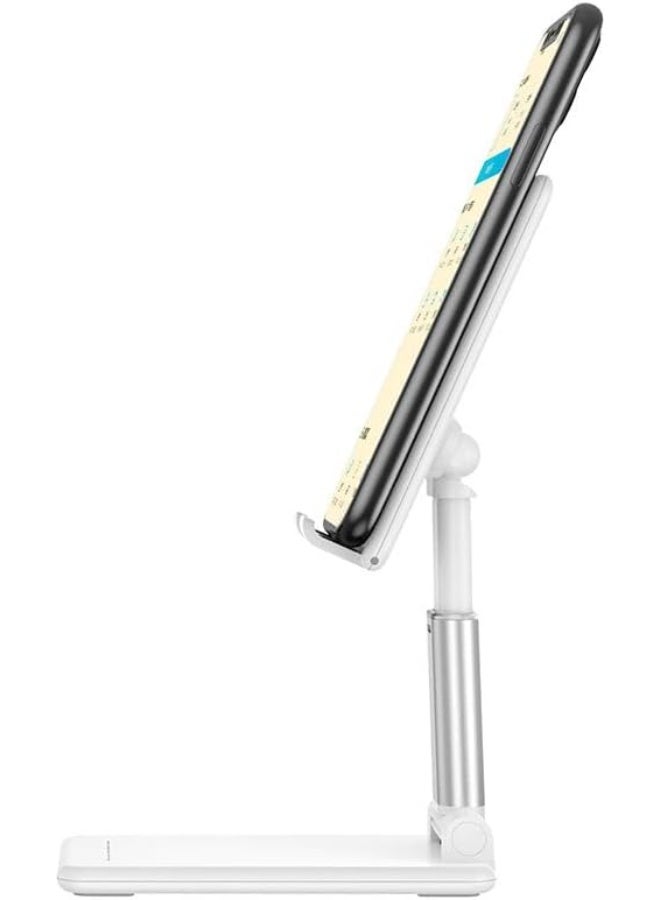 Lamicall DP05 aluminum Adjustable Phone Stand 270° Rotating & Height Adjustable Foldable Desk Holder for Phones & Tablets up to 9.7" (White) - Image 2