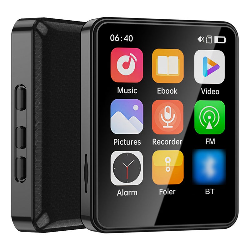 مشغل MP3 و MP4 مع مكبر صوت، شاشة لمس كاملة مقاس 2.4 بوصة، بتقنية البلوتوث ومكبر صوت مدمج وتوسيع بطاقة TF، يدعم قراءة الكتب الإلكترونية وعرض مقاطع فيديو عالية الوضوح، مشغل MP3 أصغر USB - Image 1