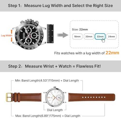 Fullmosa 18mm 20mm 22mm 24mm Leather Watch Bands, 2 Pack Soft Quick Release Watch Strap Compatible with Garmin Vivoactive 5/6/4/3, Venu 4/3S/2S, Samsung Galaxy Fossil Amazfit for Men Women,22mm Toffee Brown&gold/Black&Black - Image 4